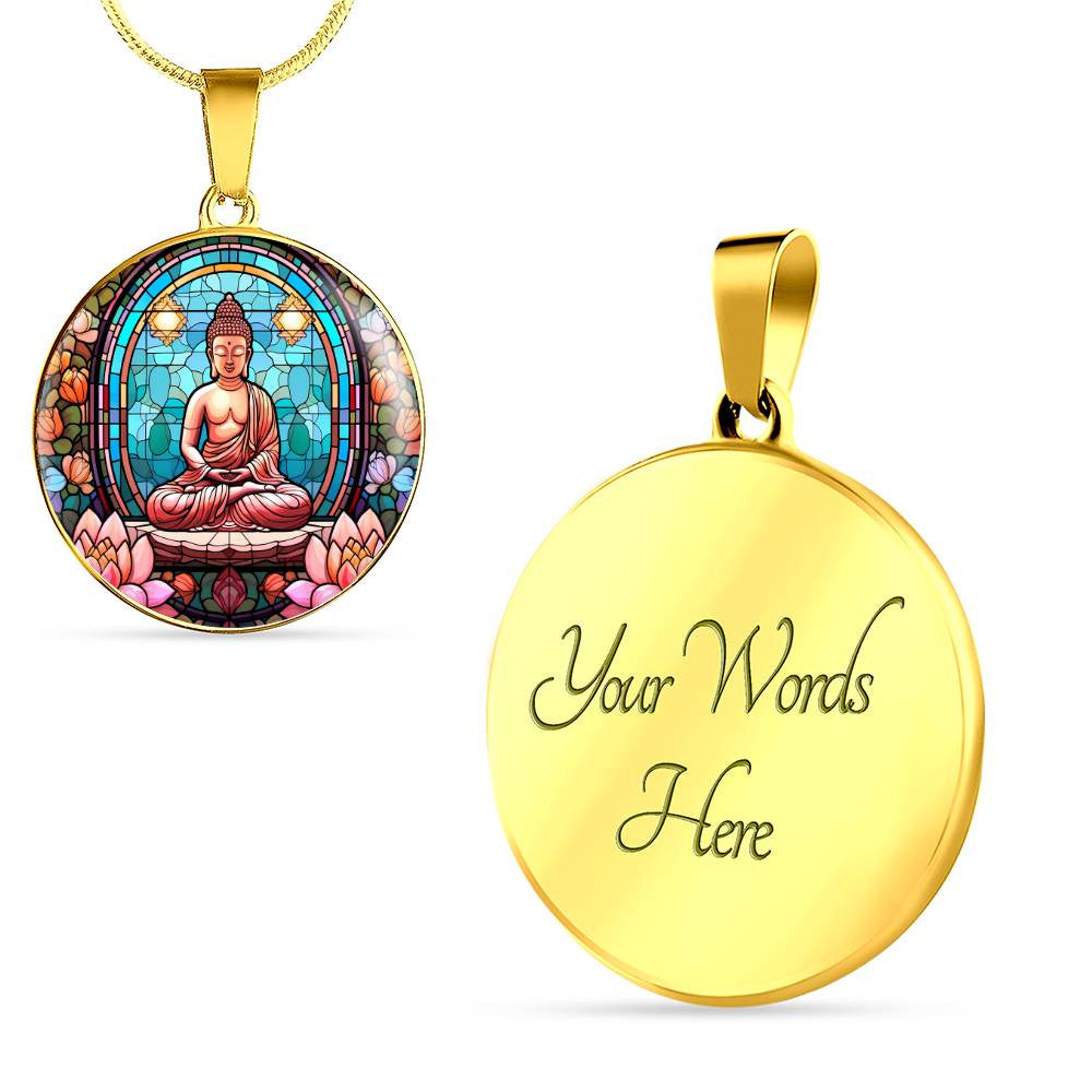 Personalized Buddha Stained Glass Style Pendant Necklace