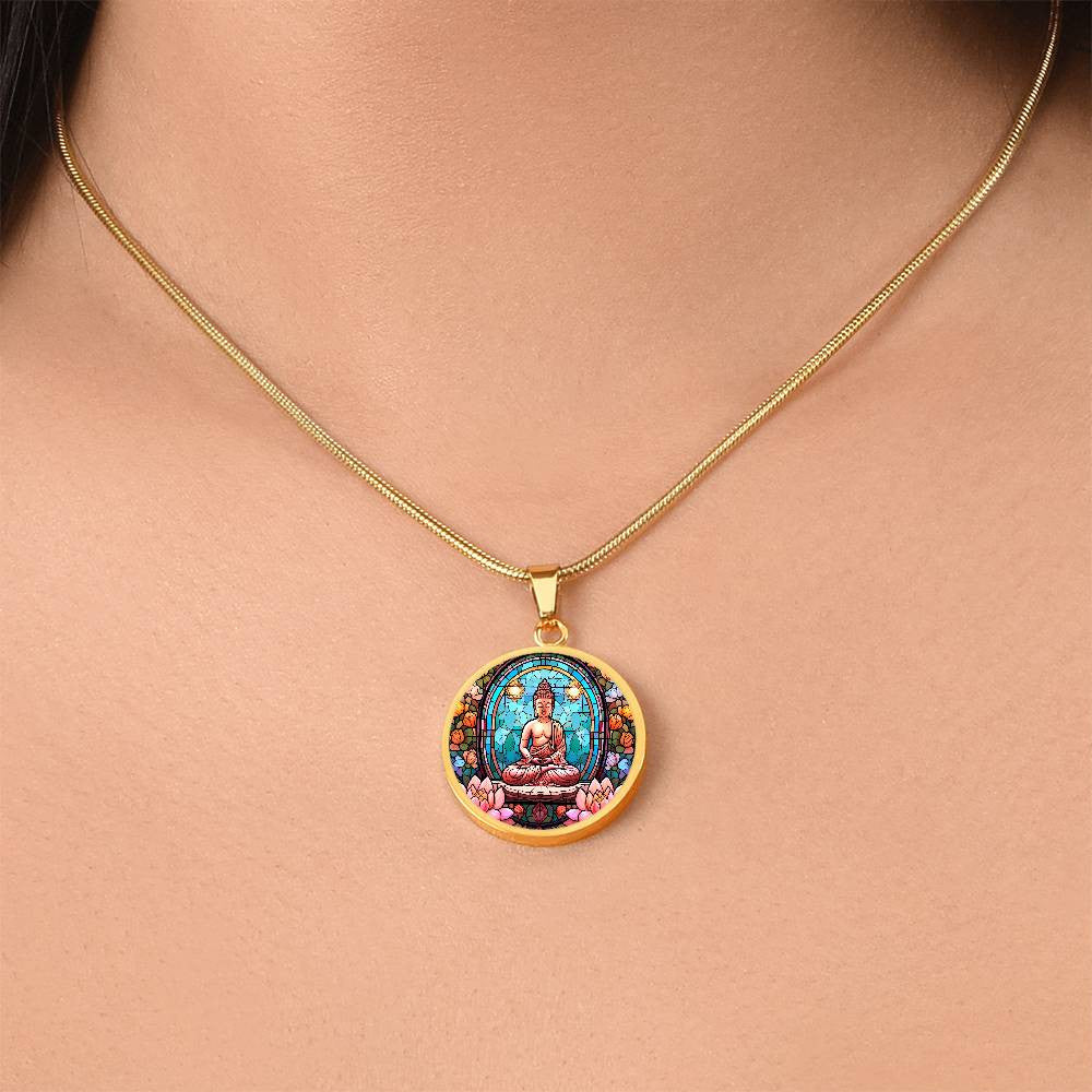 Personalized Buddha Stained Glass Style Pendant Necklace
