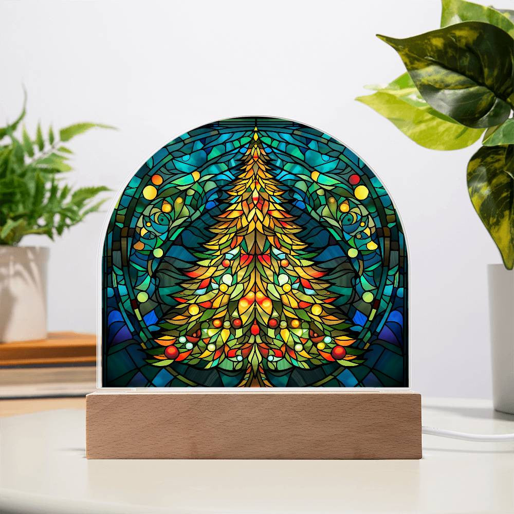 Christmas Tree Stained Glass Style Acrylic Dome Plaque