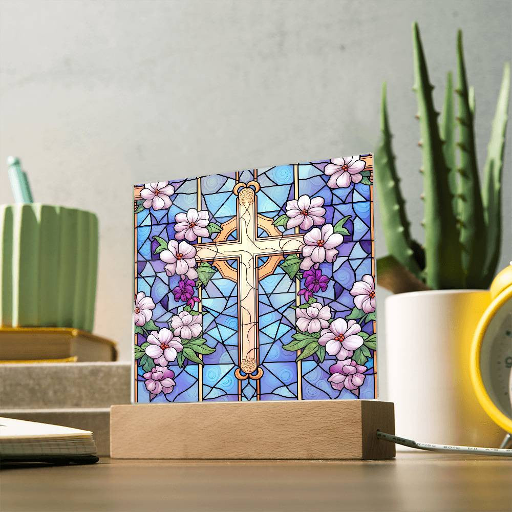 Stained Glass Cross Plaque