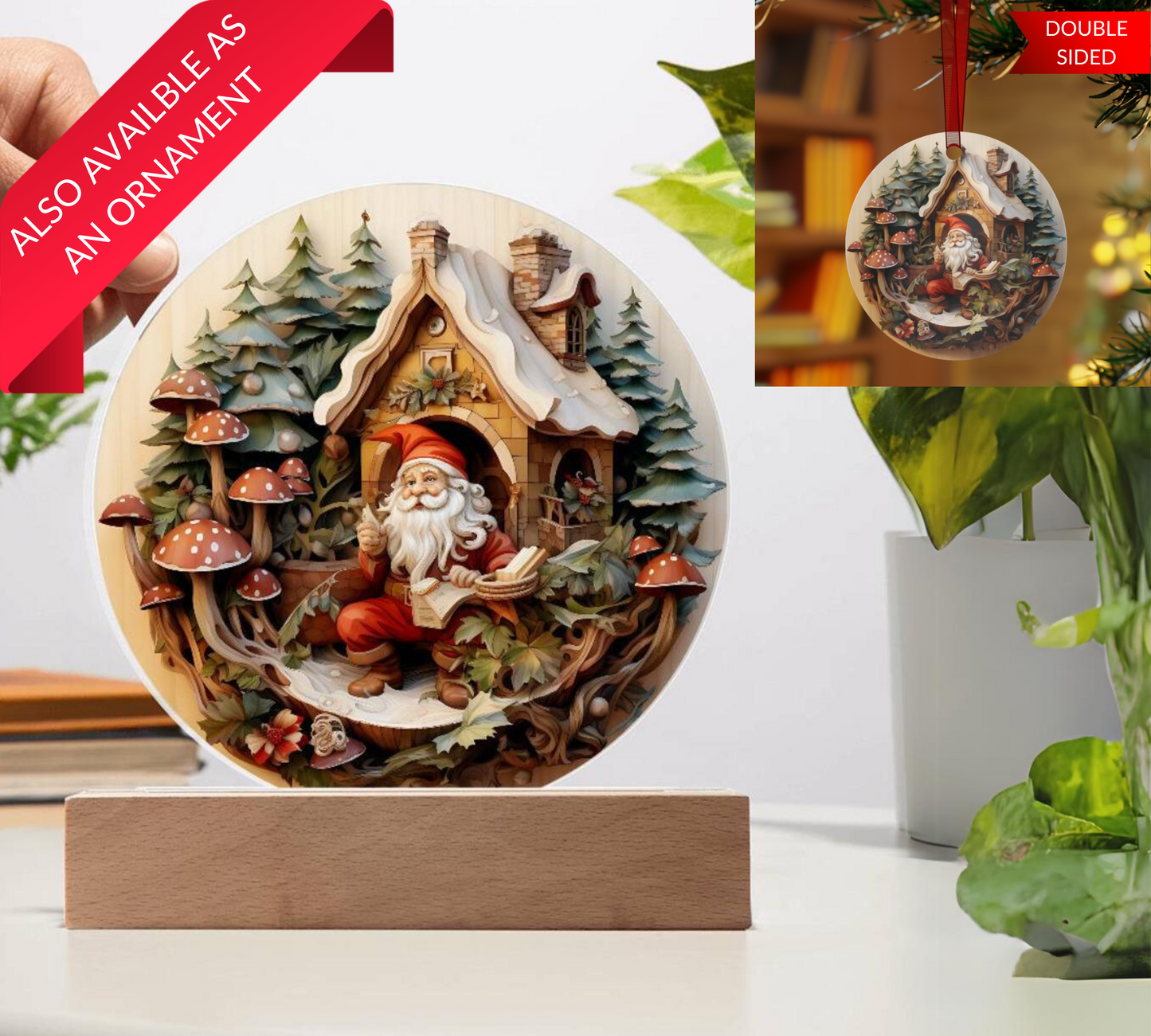 3D Christmas Gnome Plaque and Ornament