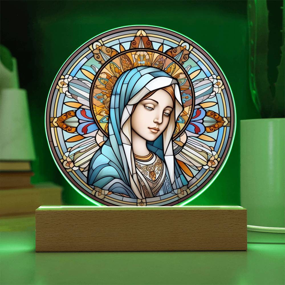 Blessed Virgin Mary Stained Glass Style Plaque