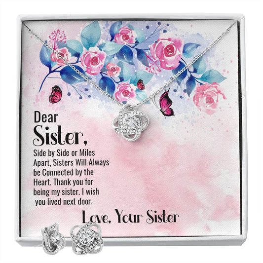 Dear Sister | Side by Side | Love Knot Earring & Necklace Set