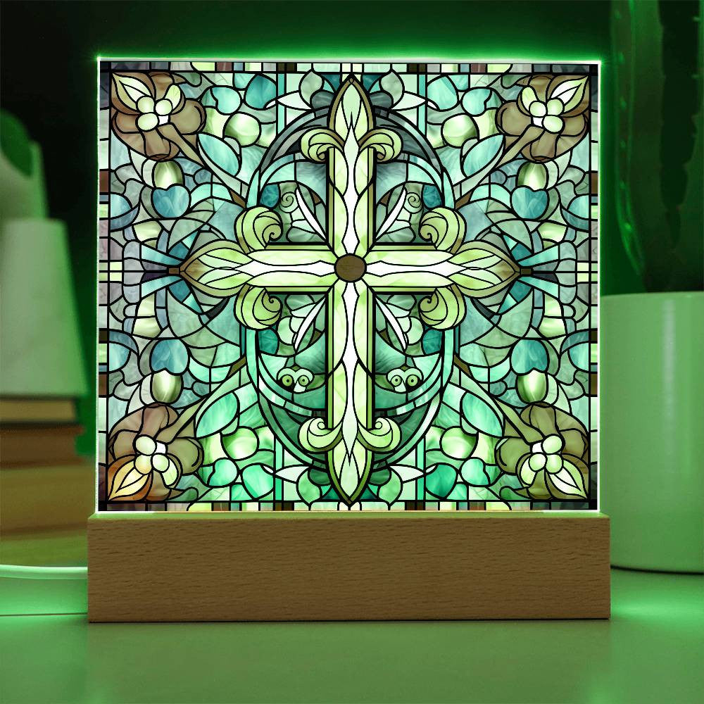 Stained Glass Style Cross Plaque