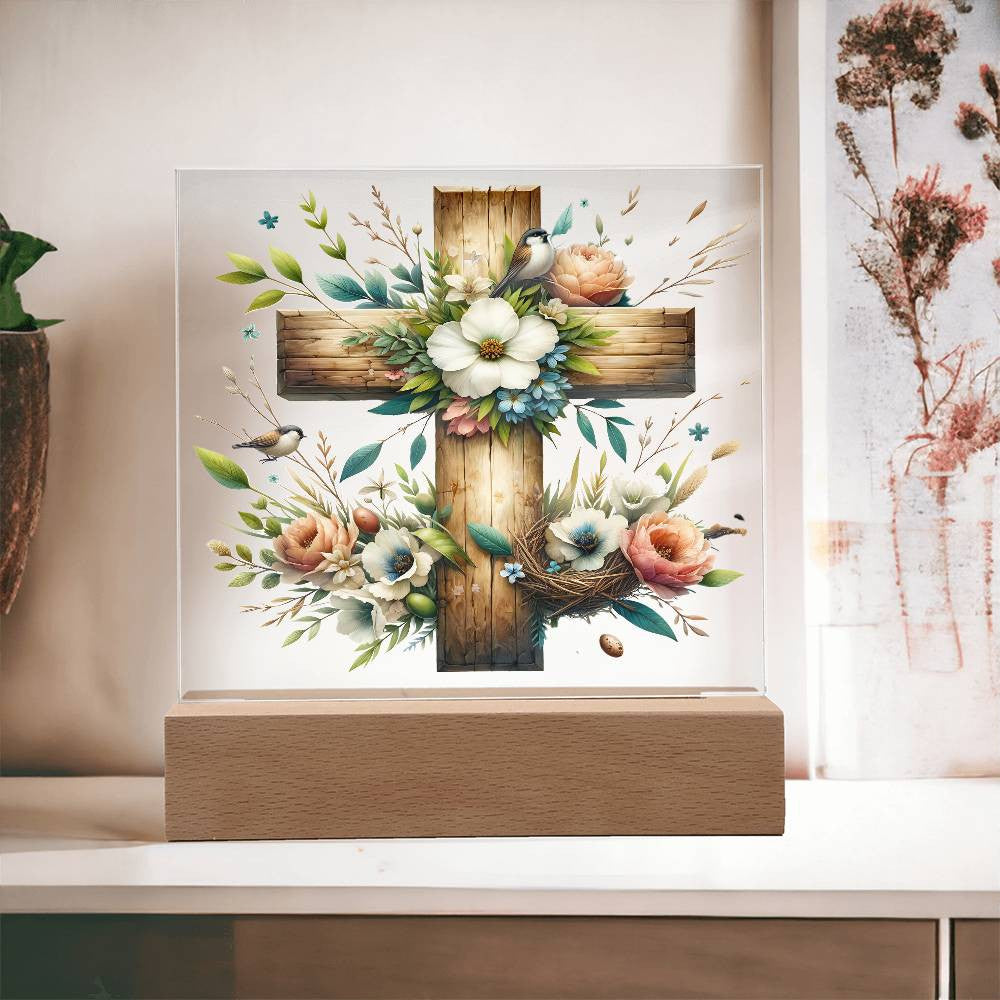 Floral Wooden Cross Plaque