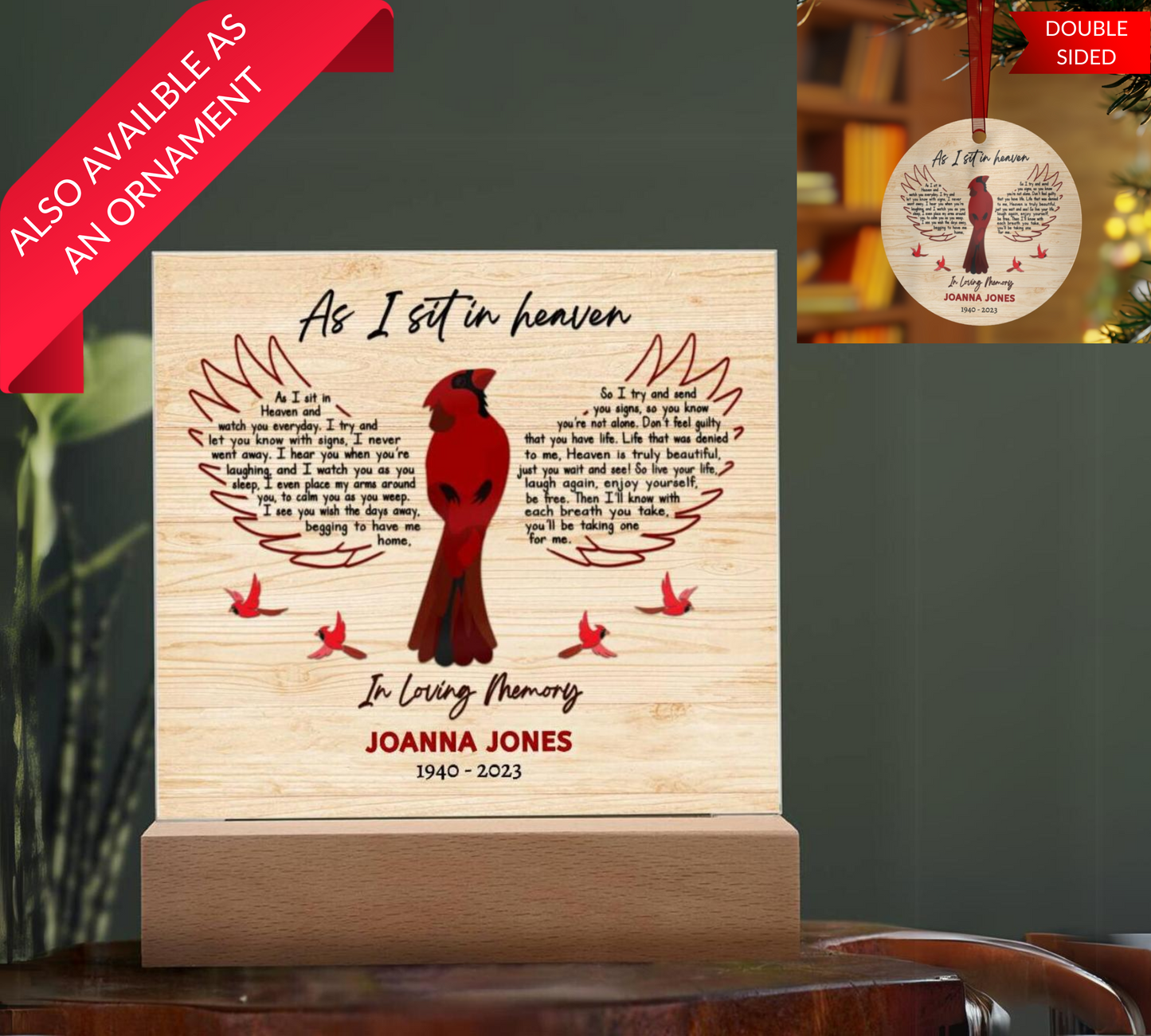 Cardinal Remembrance LED Plaque and Ornament