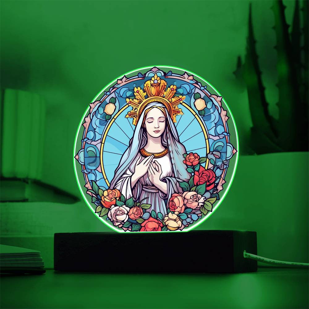 Blessed Virgin Mary Modern Stained Glass Style Plaque
