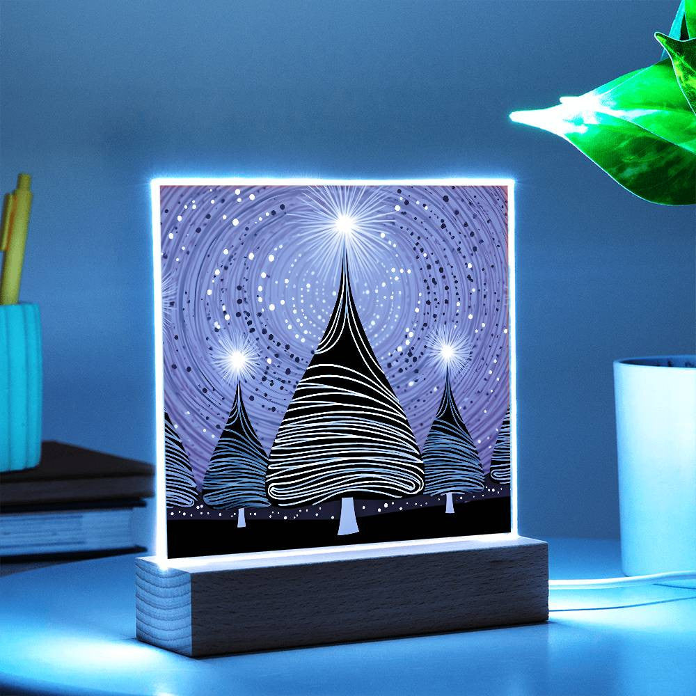 Pink Christmas Trees Acrylic Square Plaques