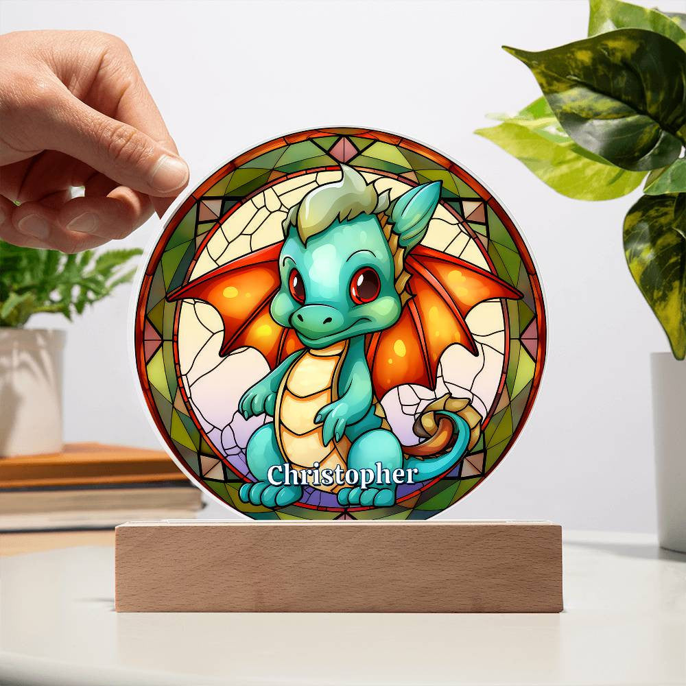 Baby Dragon Stained Glass Style Plaque and Night Light