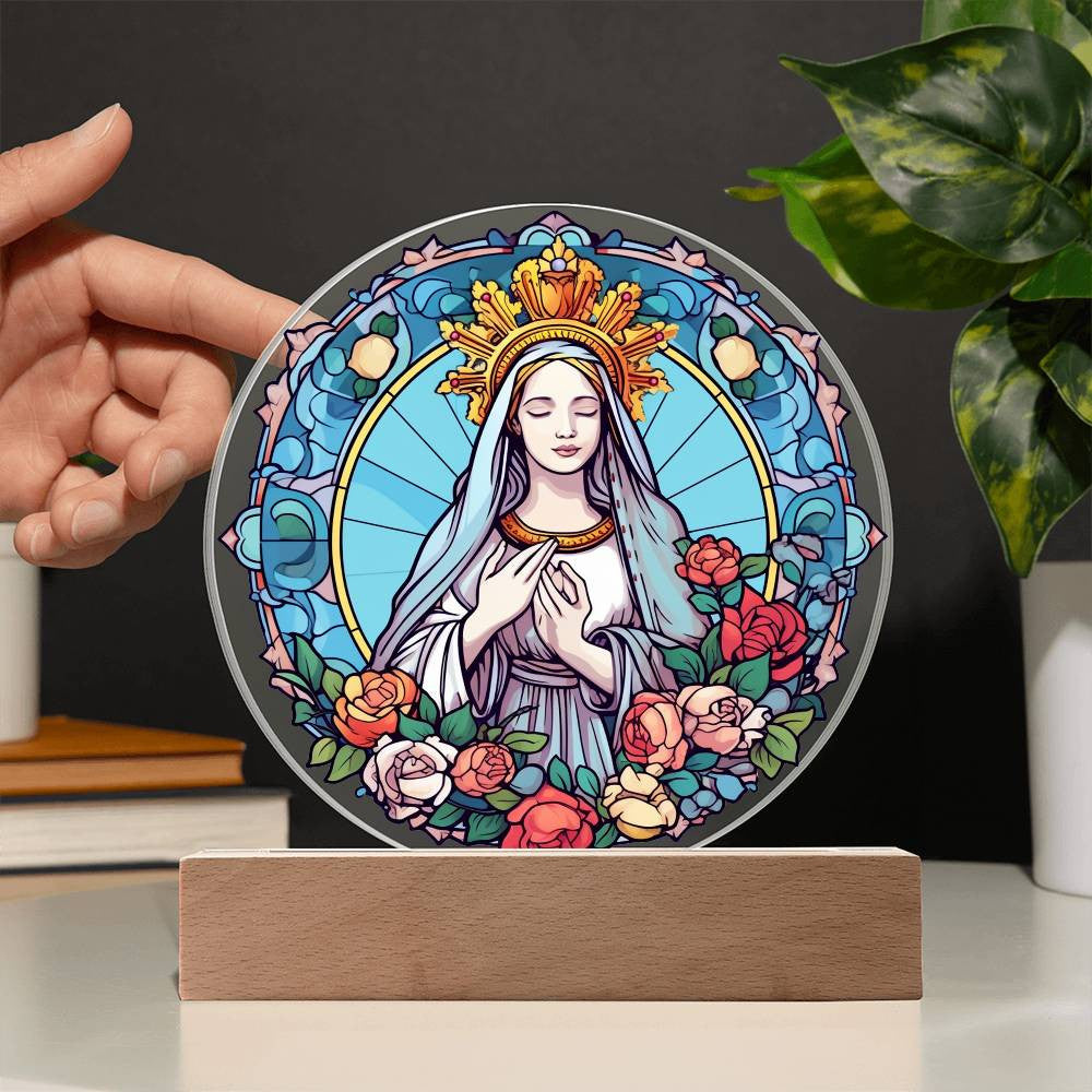 Blessed Virgin Mary Modern Stained Glass Style Plaque