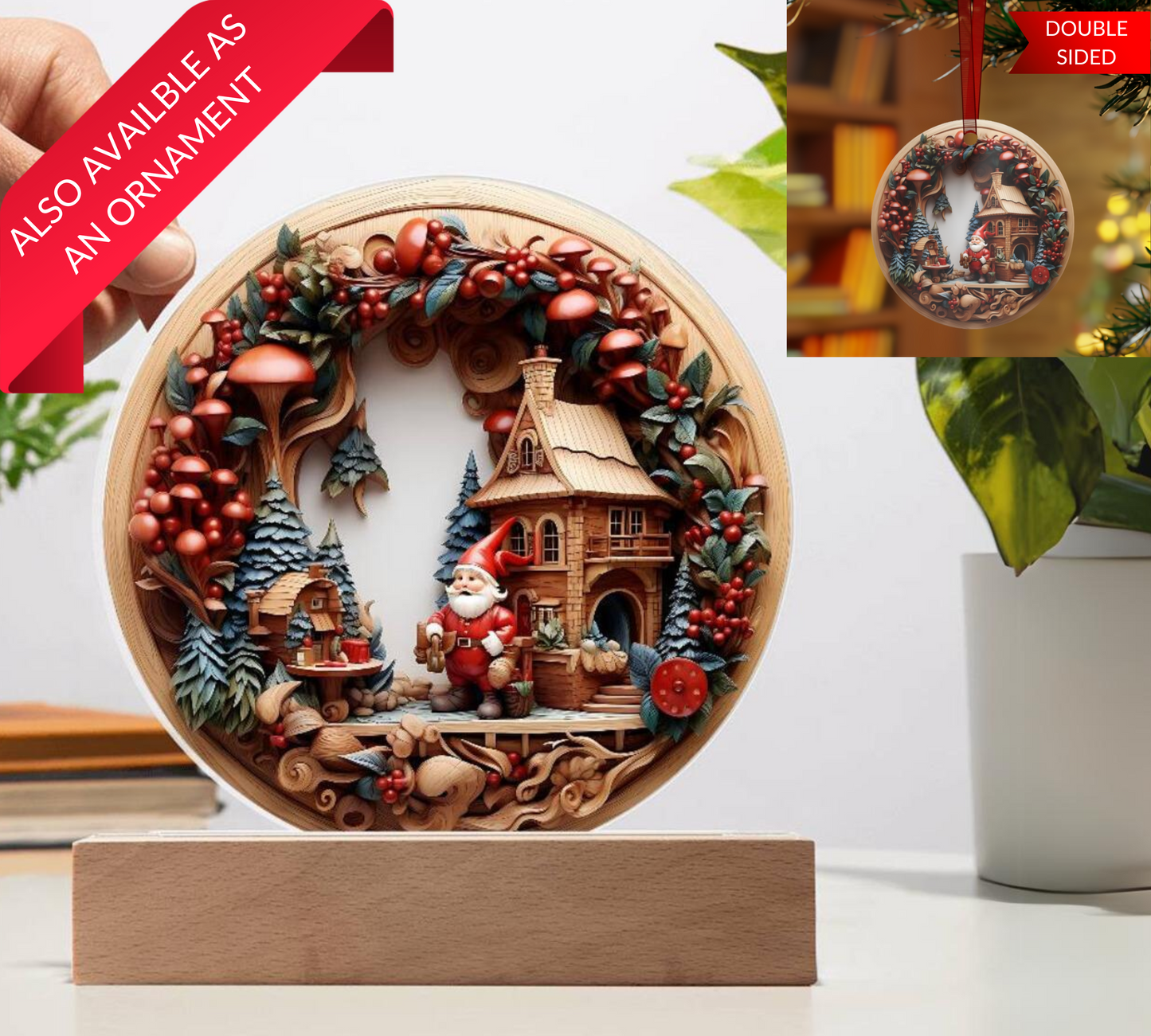 Christmas Gnome Plaque and Ornament