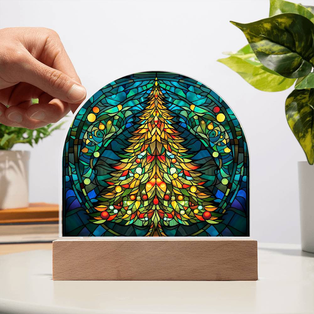 Christmas Tree Stained Glass Style Acrylic Dome Plaque