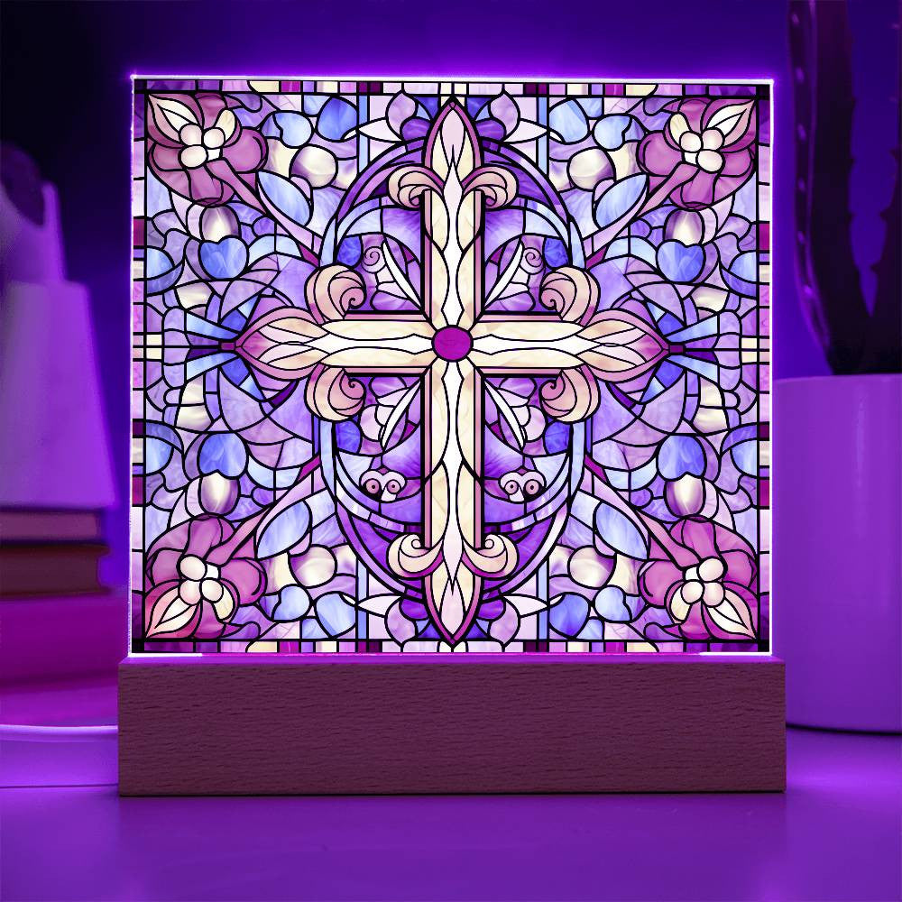 Stained Glass Style Cross Plaque