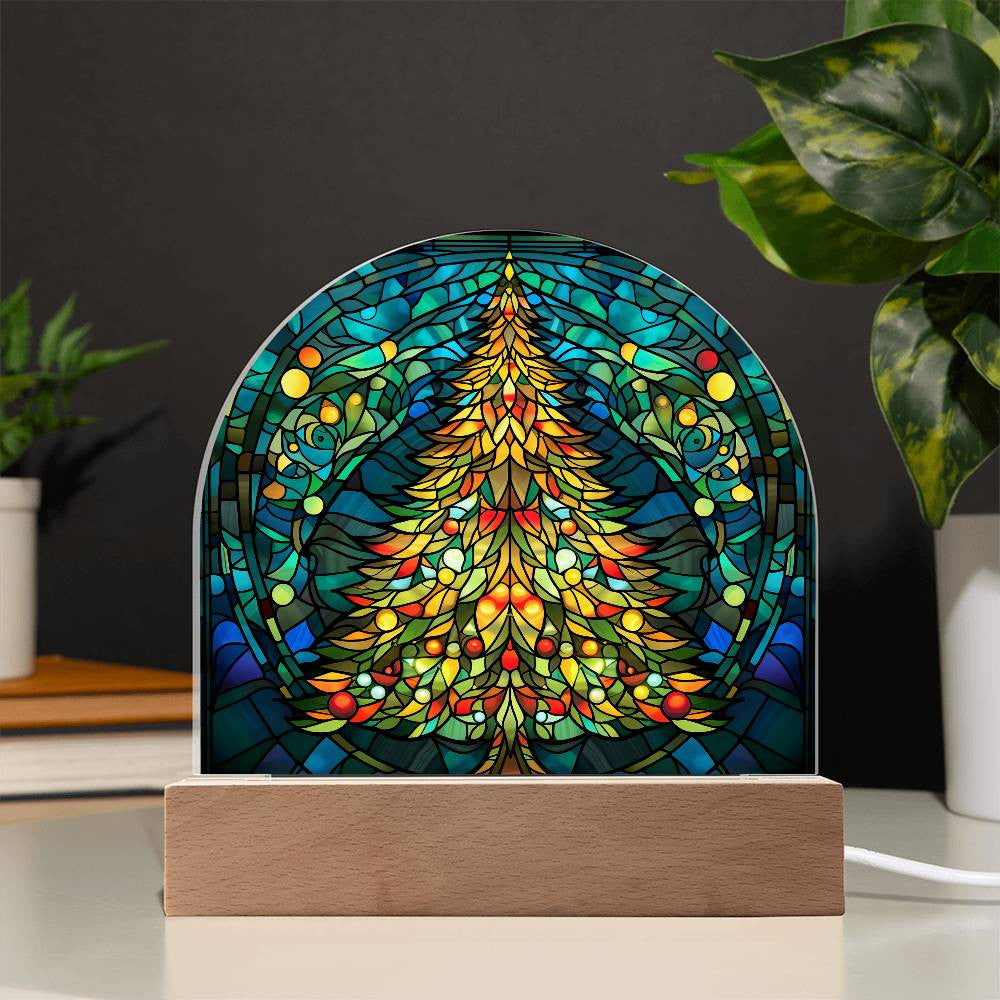 Christmas Tree Stained Glass Style Acrylic Dome Plaque