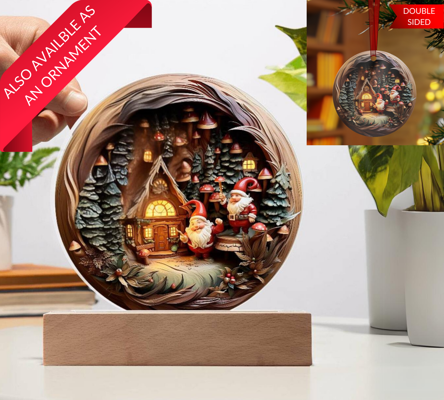3D Christmas Gnomes Plaque and Ornament