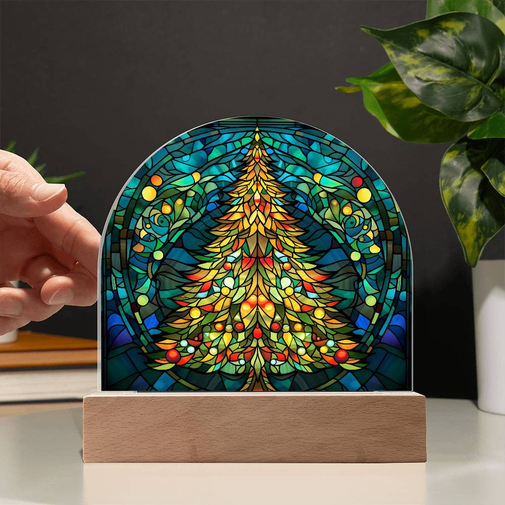 Christmas Tree Stained Glass Style Acrylic Dome Plaque