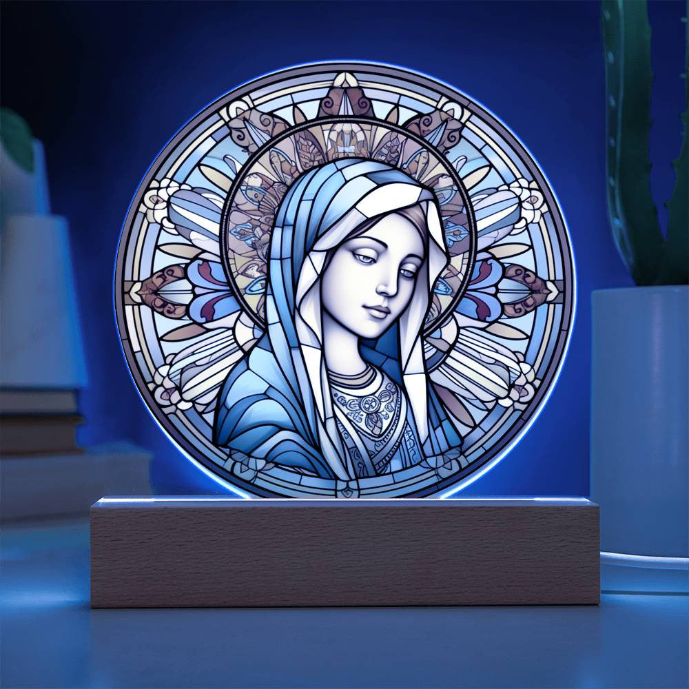Blessed Virgin Mary Stained Glass Style Plaque