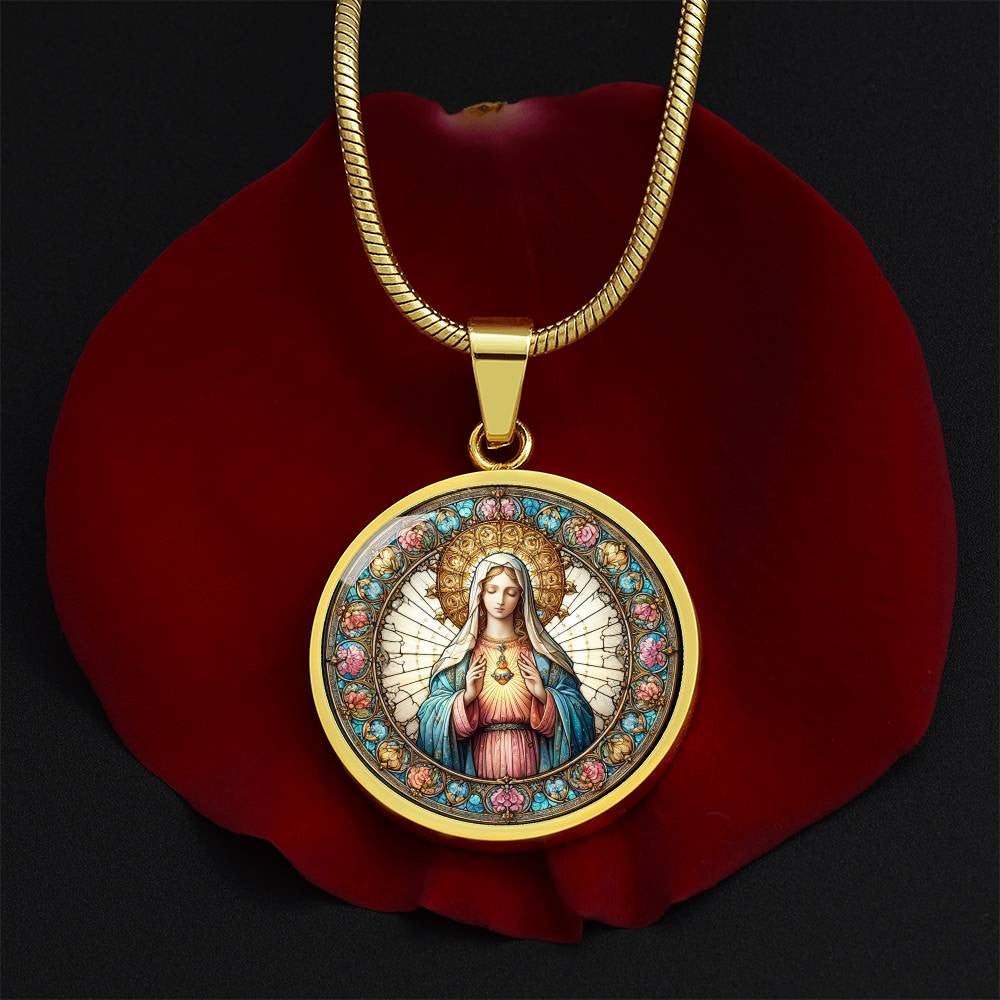 Personalized Faux Stained Glass Virgin Mary Necklace