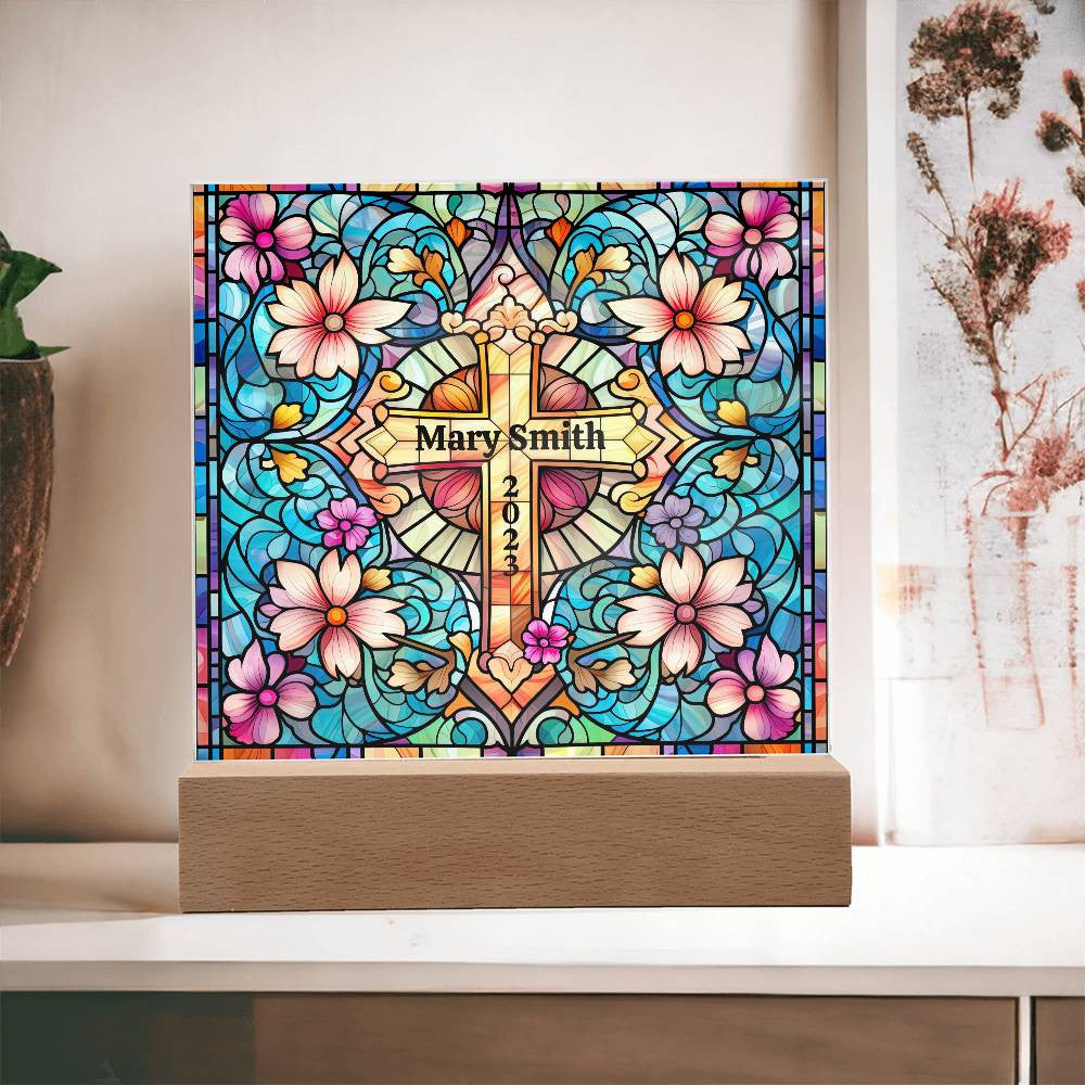 Personalized Stained Glass Cross Plaque
