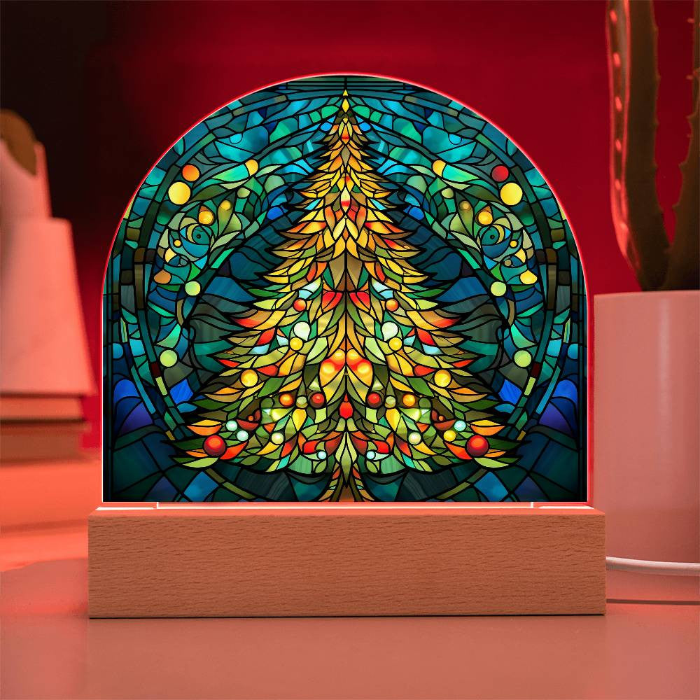 Christmas Tree Stained Glass Style Acrylic Dome Plaque