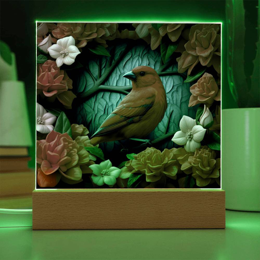 3D Scarlet Tanager Bird Stained Glass Style Acrylic Square Plaque