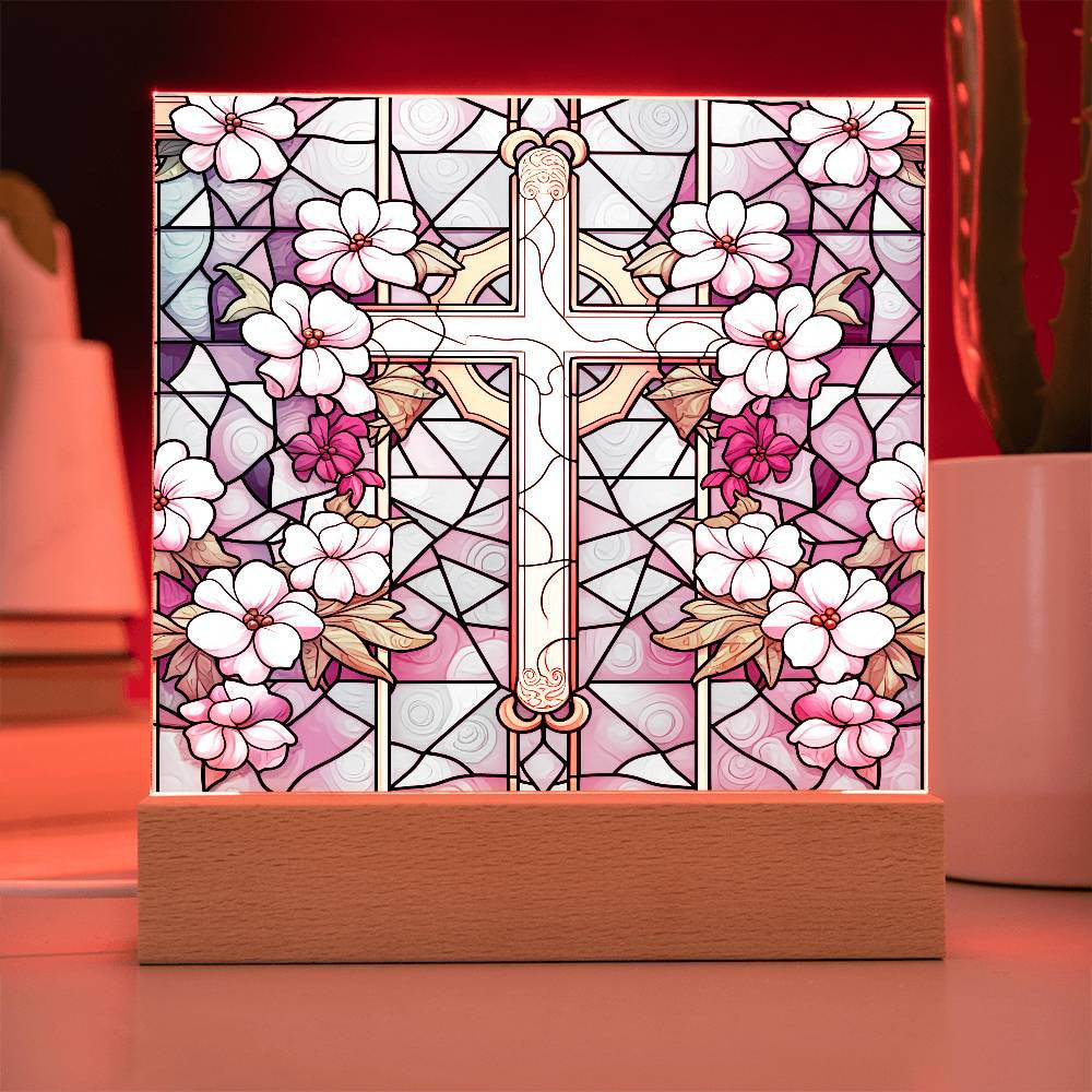 Stained Glass Cross Plaque