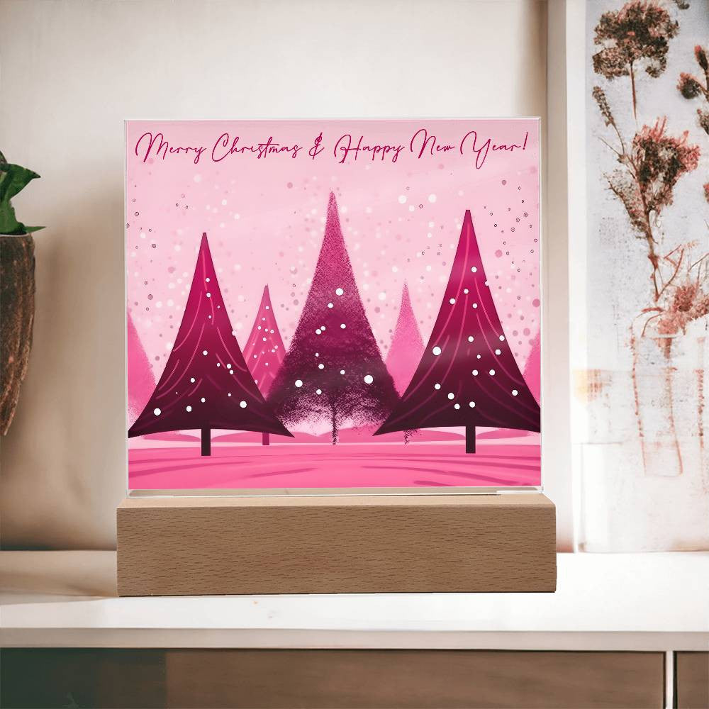 Pink Christmas Trees Acrylic Square Plaques
