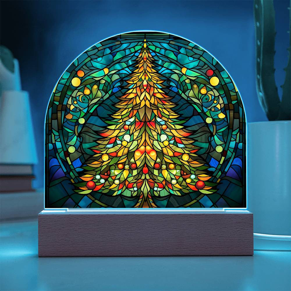 Christmas Tree Stained Glass Style Acrylic Dome Plaque