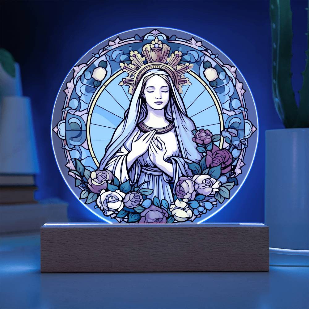 Blessed Virgin Mary Modern Stained Glass Style Plaque