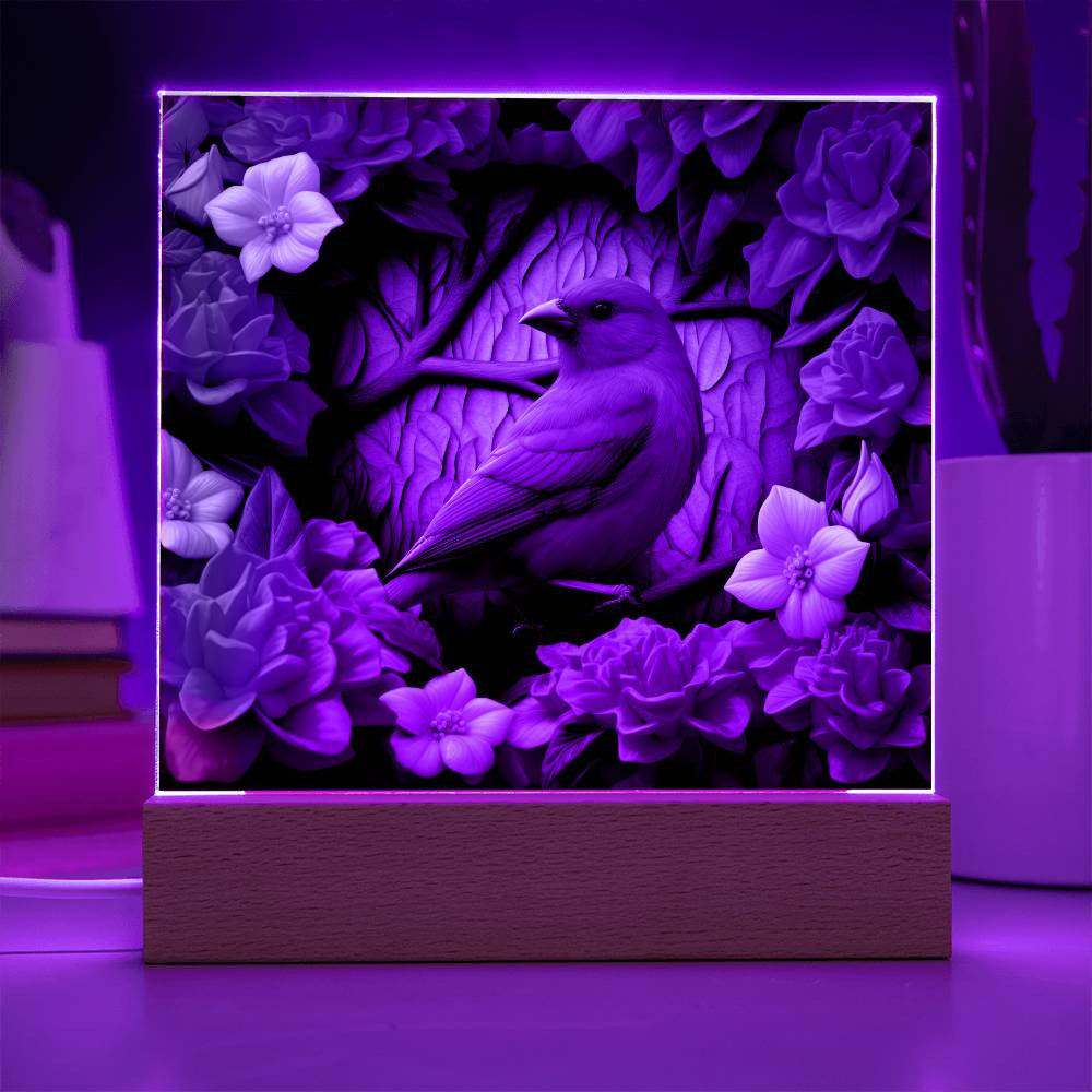 3D Scarlet Tanager Bird Stained Glass Style Acrylic Square Plaque