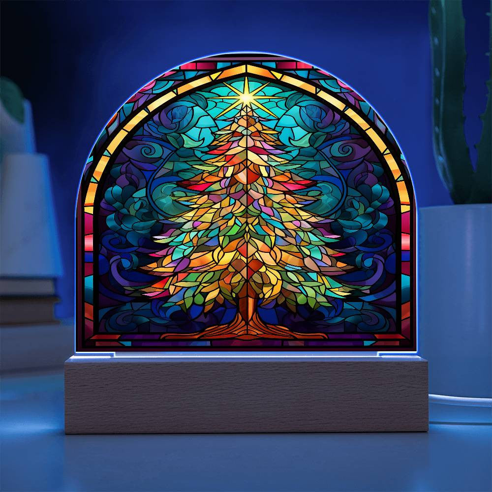 Christmas Tree Stained Glass Style Acrylic Dome Plaque
