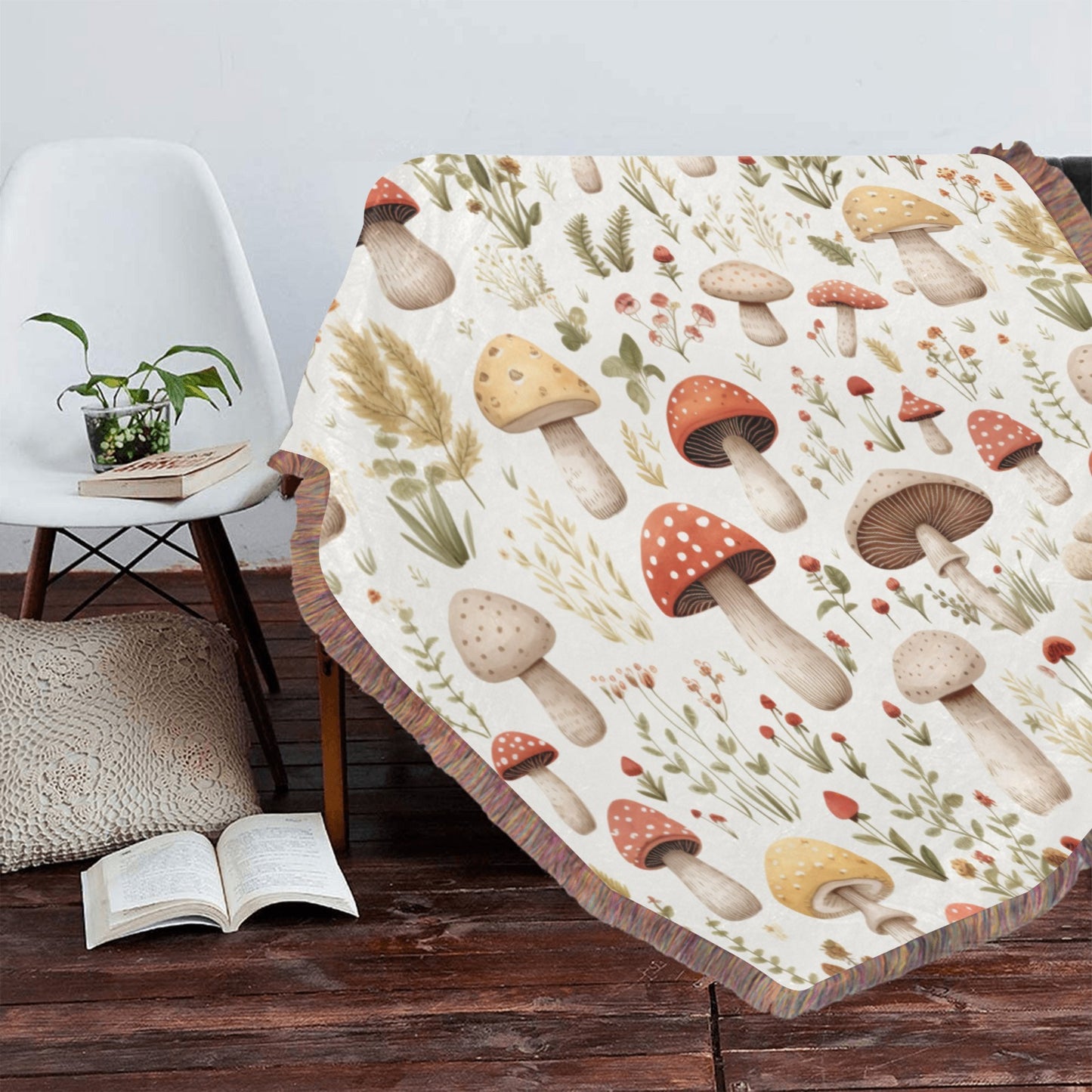 Mushrooms Ultra Soft Fringe Blanket