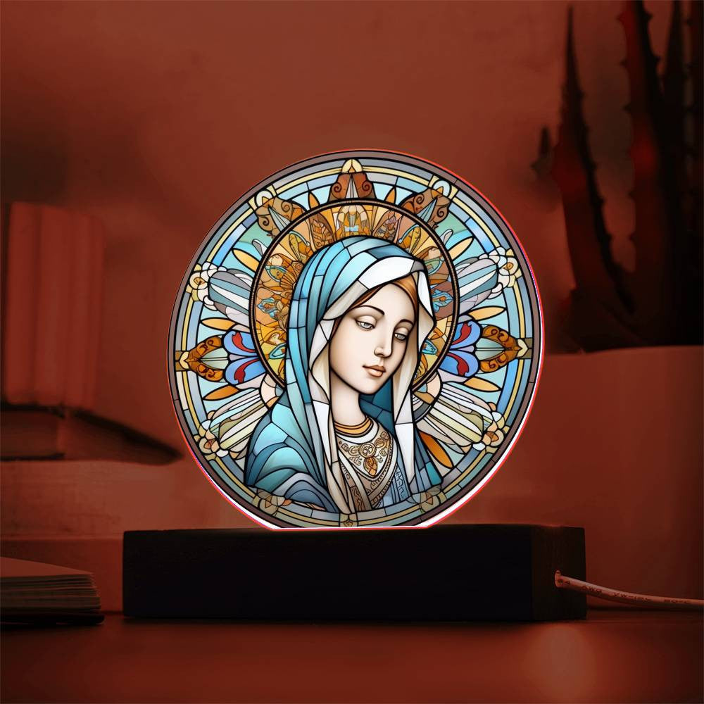 Blessed Virgin Mary Stained Glass Style Plaque