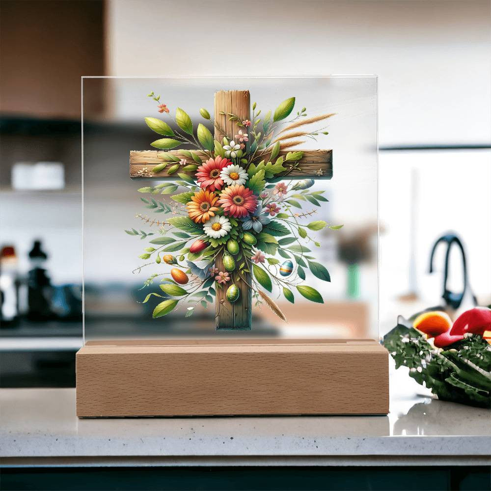 Wooden Cross Floral Acrylic Plaque