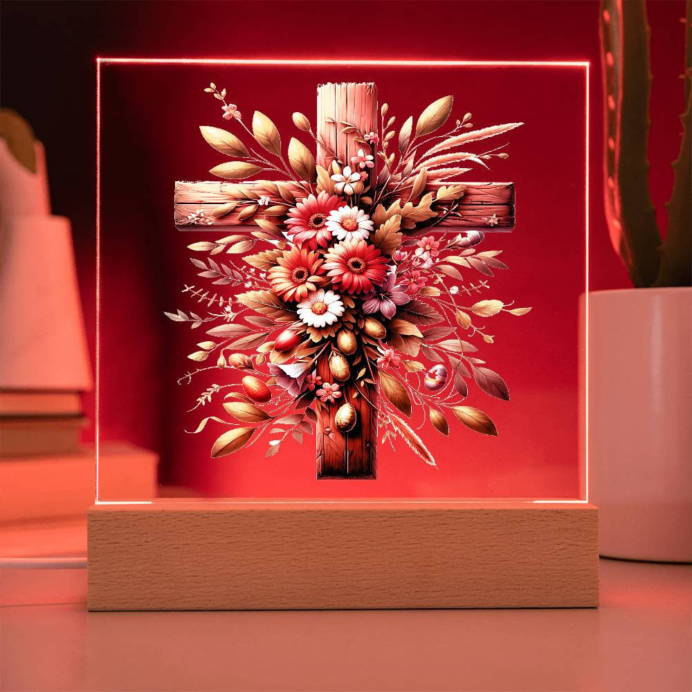 Wooden Cross Floral Acrylic Plaque