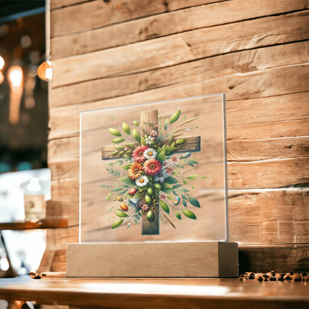 Wooden Cross Floral Acrylic Plaque
