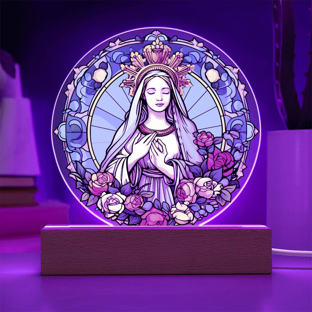 Blessed Virgin Mary Modern Stained Glass Style Plaque
