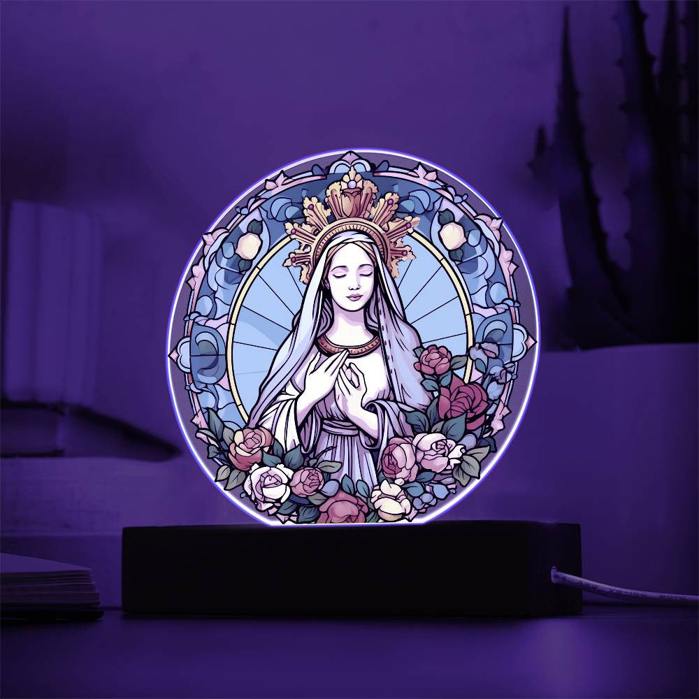 Blessed Virgin Mary Modern Stained Glass Style Plaque