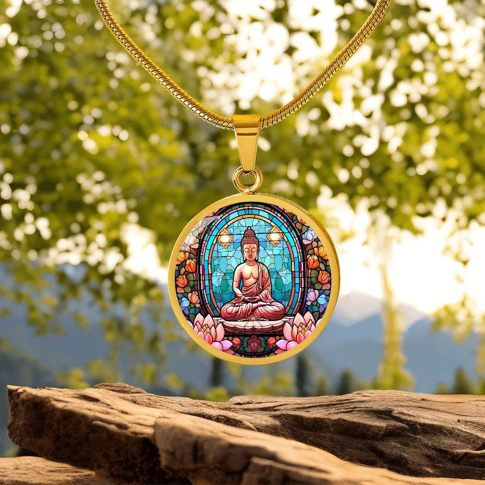 Personalized Buddha Stained Glass Style Pendant Necklace