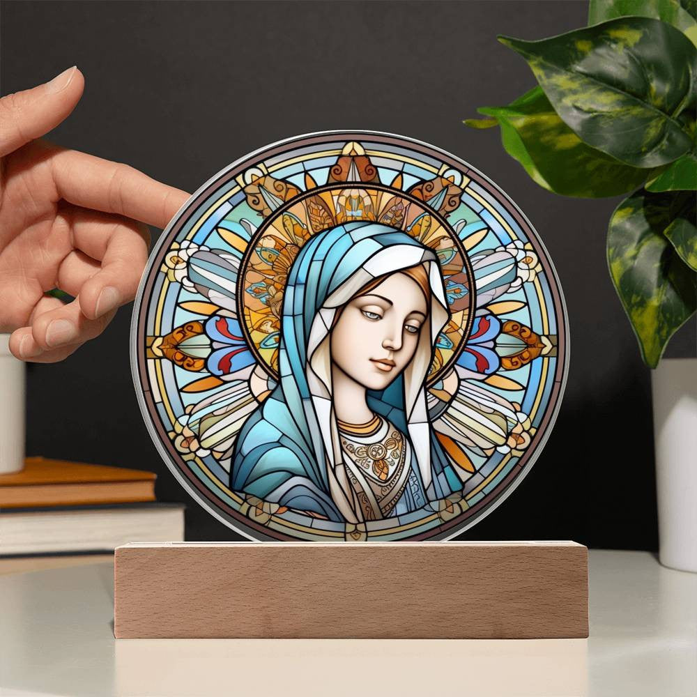 Blessed Virgin Mary Stained Glass Style Plaque