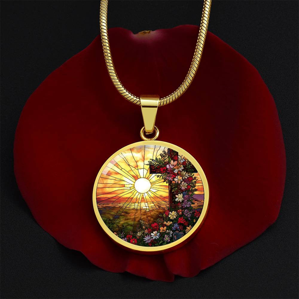 Modern Stained Glass Look Orthodox Cross Necklace