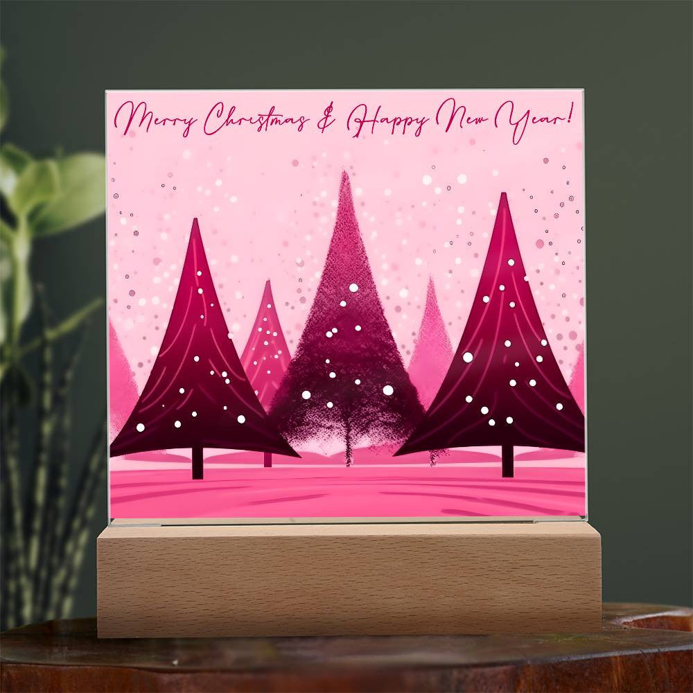 Pink Christmas Trees Acrylic Square Plaques