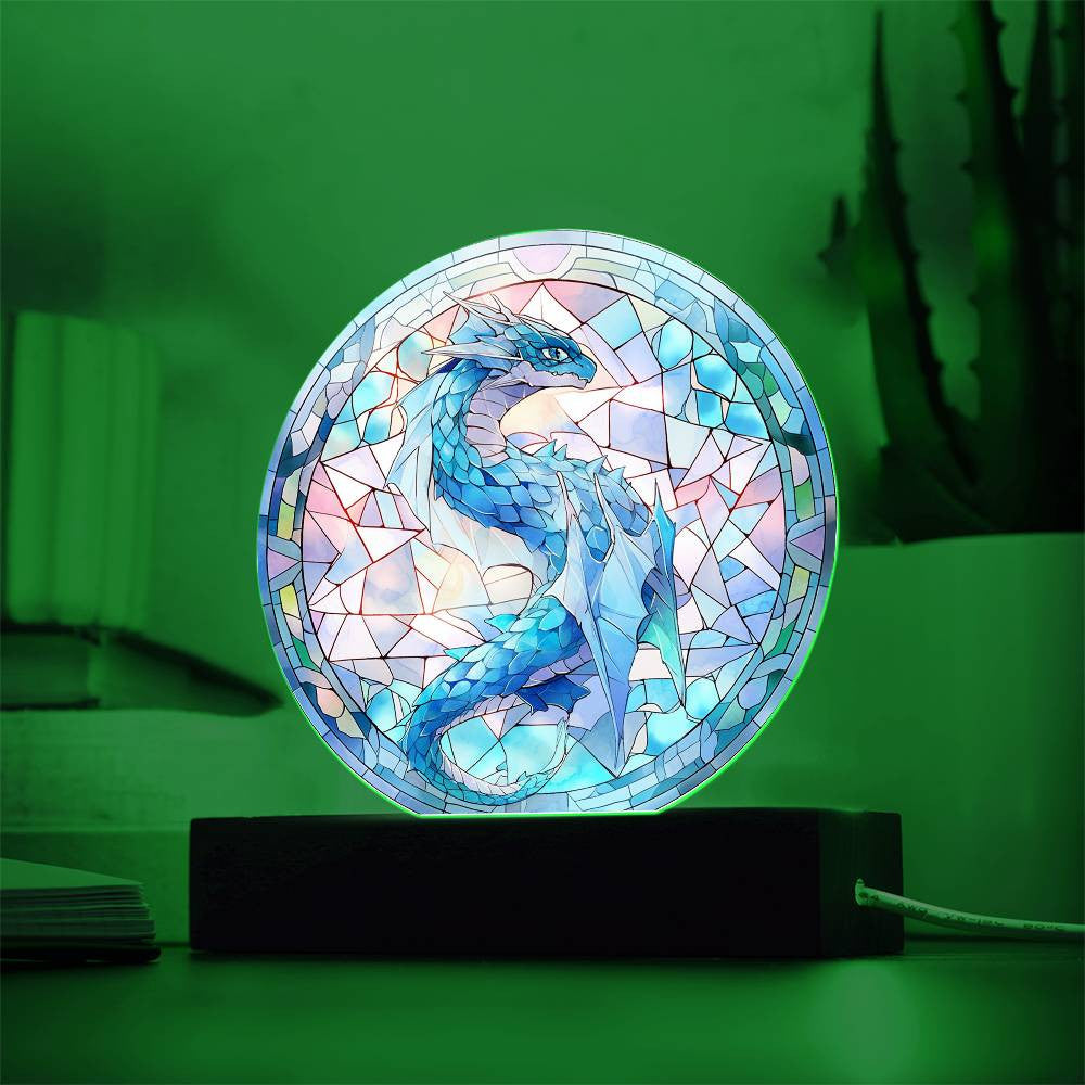 Blue Dragon Stained Glass Plaque and Nightlight