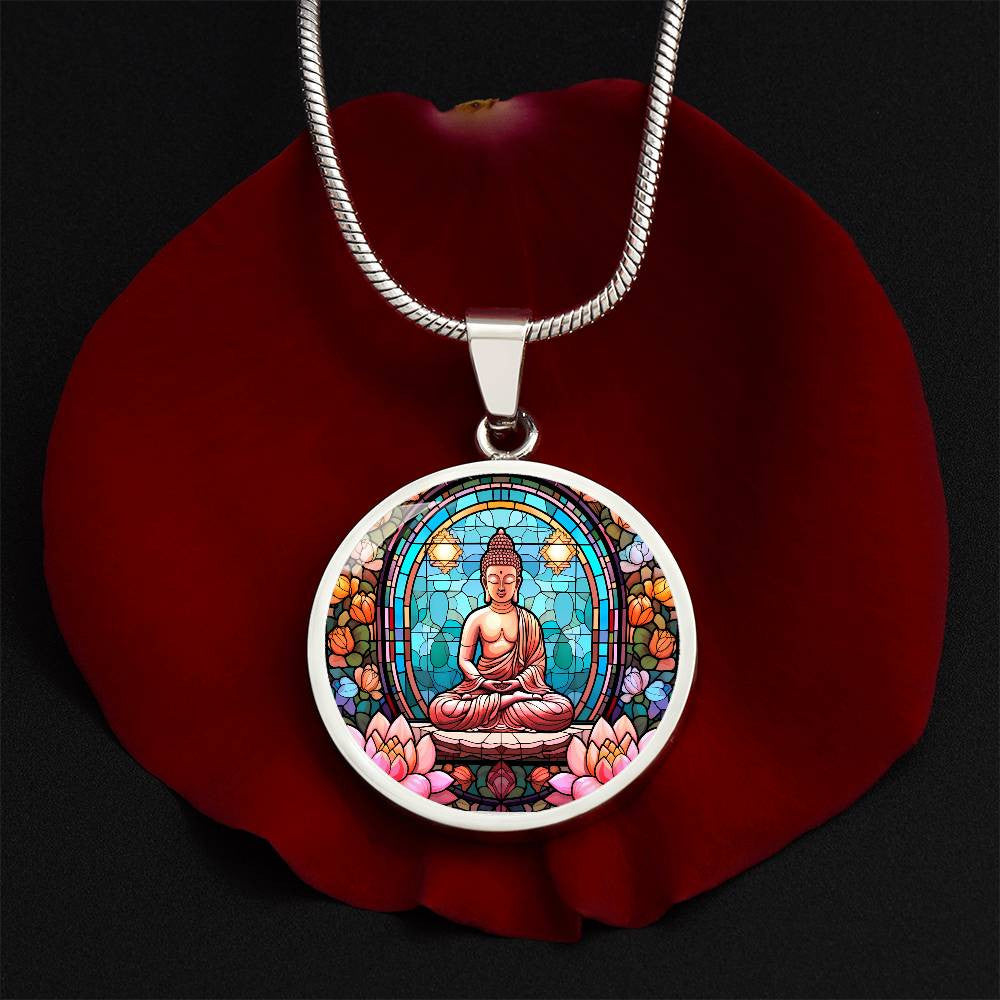 Personalized Buddha Stained Glass Style Pendant Necklace