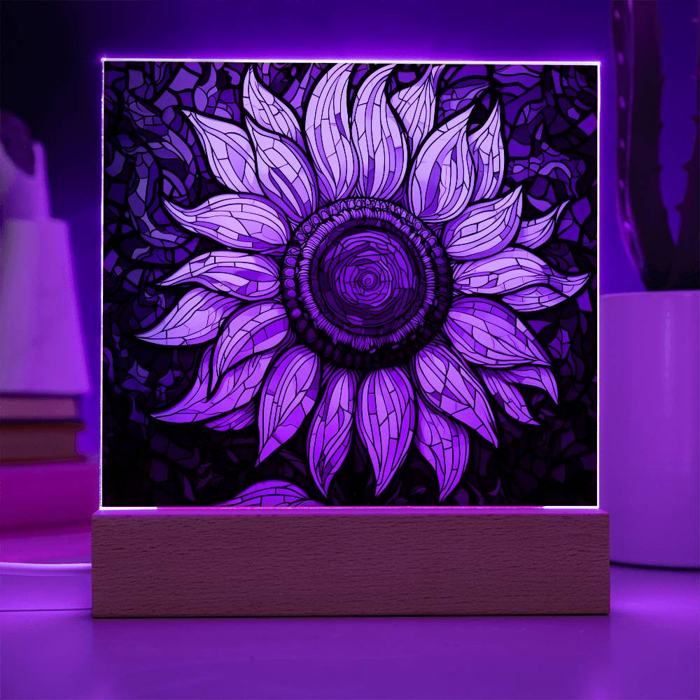 Sunflower Stained Glass Style Acrylic Square Plaque