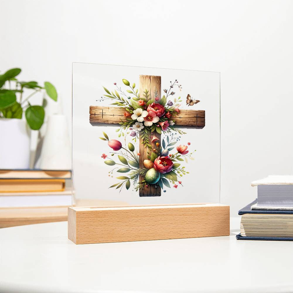 Wooden Cross Easter Plaque