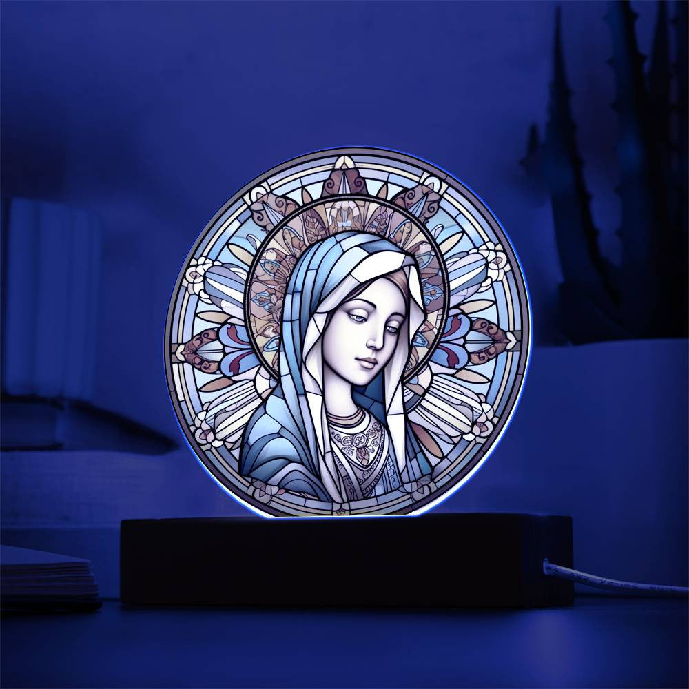 Blessed Virgin Mary Stained Glass Style Plaque