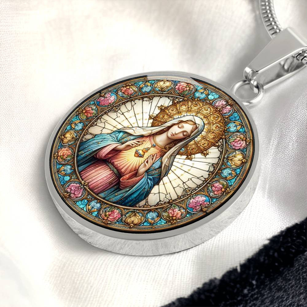 Personalized Faux Stained Glass Virgin Mary Necklace