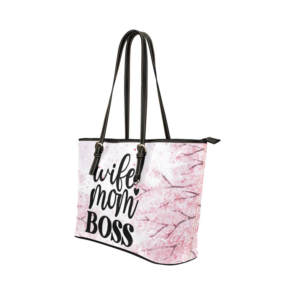 Wife Mom Boss Leather Tote Bag