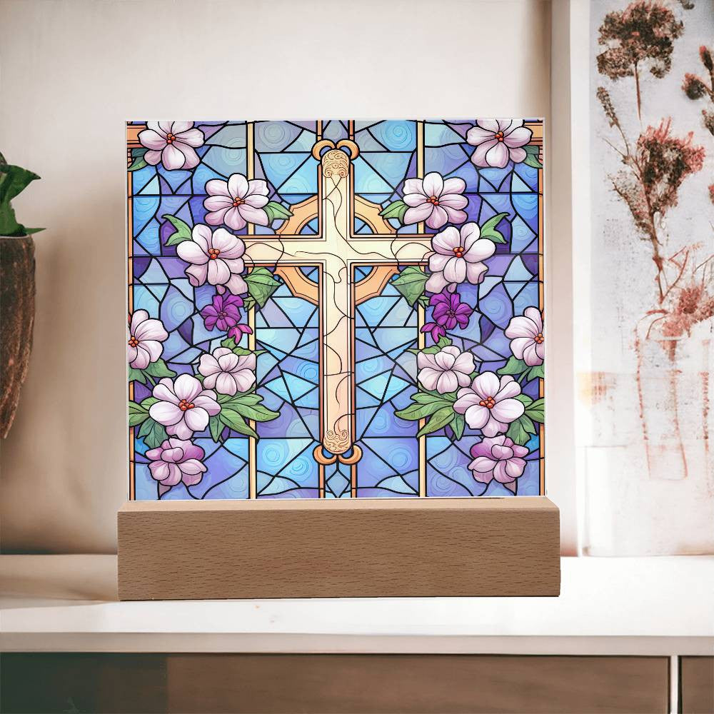 Stained Glass Cross Plaque